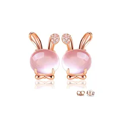 【新品】 Z.Angie ウサギ ピアス レディース ローズクォーツ ピアス シルバー925 18Kピンクゴールドコーティング ノンアレルギー AAAジルコニアCZ 恋人に 誕生日 クリスマスプレゼント 1