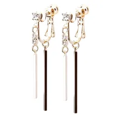 【新品】 LOKUMI イヤリング 金属アレルギー対応 日本製 シリコンカバー付 バー ビジュー レディース シンプル 揺れる ロング シルバー ゴールド ピンクゴールド 金メッキ K24メッキ ネジ式 金属アレルギー対応イヤリング ne-68 (K24ゴール