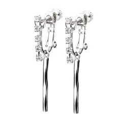 【新品】 LOKUMI イヤリング 金属アレルギー対応 日本製 シリコンカバー付 ラインストーン テクスチャーバー レディース シンプル 揺れる ロング シルバー ゴールド ピンクゴールド 金メッキ K24メッキ ネジ式 金属アレルギー対応イヤリング ne-1