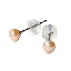 【新品】 [クレインズコレクション]長期 日本製 天然 淡水パール 真珠 ピアス イヤリング ボタンシェイプ 金属アレルギー対応 選べるサイズ&カラー 修理交換対応可 自社生産 ケース・お手入れクロス・巾着袋付 ホワイト ピンク(TP8mm PK-SV) 1