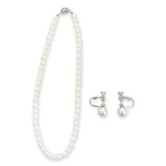 【新品】 [神戸レタス] 選べる 2タイプ パールネックレス パールイヤリング or パールピアス 2点セット [J1086] フリー 46cm イヤリングセット 1