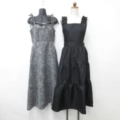 アプレジュール apres jour ジャンバースカート キャミワンピース 2枚セット ロング 2WAY フリル ティアード フレアー チャーム ツィード 黒 ブラック F 