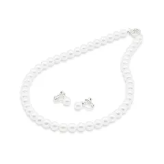 【新品】 [Sophia & Co] パール ネックレス 真珠 花珠級 国産プレミアムパール 冠婚葬祭 イベント 8mm 42cm ホワイト (42cm, イヤリングセット) 0