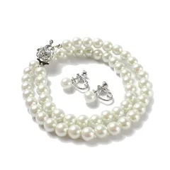 【新品】 [CRANES COLLECTION] パール ネックレス イヤリング 2点 セット 日本製 国産真珠 ホワイト 自社生産 8mm珠 60cm 冠婚葬祭 巾着袋付 選べる6サイズ (ホワイト60E) 1