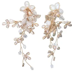 【新品】 【irismile】小枝イヤーアクセサリー ウェディング ボタニカル ナチュラル ワイヤー 淡水パール 花 結婚式 ブライダル (パール小枝ピアス) 1