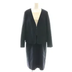 ナチュラルビューティーベーシック NATURAL BEAUTY BASIC リングコードツイードSETUP ノーカラージャケット ワンピース ひざ丈 L ネイビー アイボリー /DF ■OS