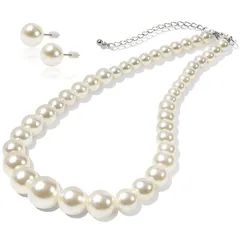 【新品】 [LunArts] パールネックレス 1連 （ピアス） セット 8mm 真珠 冠婚葬祭 結婚式 真珠ネックレス 公式宝珠