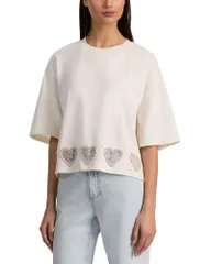 アリスアンドオリビア レディース トップス Tシャツ クロップド Alice and Olivia Evan Oversized Cropped Tee Off White オフホワイトのサムネイル