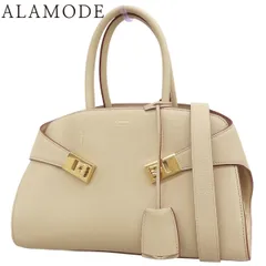 Salvatore Ferragamo(フェラガモ) ガンチーニ HUG ハンドバッグ スモール ハンドバッグ 2WAY ショルダー 肩掛け カーフ Stone ベージュ ゴールド金具 215608 レディース 40802185311【中古】【アラモード】