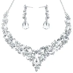 【新品】 [tonecraft] ネックレス＆イヤリングセット キラキララインストーン 豪華デザイン ドレスアップに最適 社交ダンス ベリーダンス 結婚式 パーティー 発表会 (クリア) 0