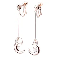 【新品】 LOKUMI イヤリング 金属アレルギー対応 日本製 シリコンカバー付 クレセント 三日月 ビジュー レディース シンプル 揺れる ロング シルバー ゴールド ピンクゴールド 金メッキ K24メッキ ネジ式 金属アレルギー対応イヤリング ne-87 