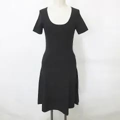 セオリー theory ワンピース ニットワンピ ロング 半袖 クルーネック フレアー ニット 黒 ブラック S