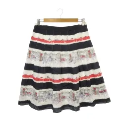 ローラアシュレイ LAURA ASHLEY スカート 13 紺 ネイビー ストライプ柄 街並み柄 フレア /AH18 ■ECE003