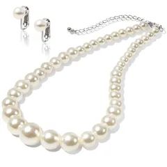 【新品】 [LunArts] パールネックレス 1連 イヤリング or ピアス セット 8mm 真珠 冠婚葬祭 結婚式 真珠（イヤリング） 真珠ネックレス公式宝珠