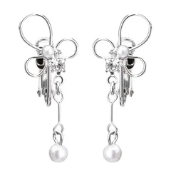 【新品】 LOKUMI イヤリング 金属アレルギー対応 日本製 シリコンカバー付 フラワー リボン ビジュー レディース シンプル 揺れる ビジュー シルバー K24 ゴールド ピンクゴールド 金メッキ K24メッキ ネジ式 ネジバネ 金属アレルギー対応イヤリ