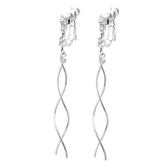 【新品】 LOKUMI イヤリング 金属アレルギー対応 日本製 シリコンカバー付 ウェイビー スパイラル レディース シンプル 揺れる ロング シルバー ゴールド ピンクゴールド 金メッキ K24メッキ ネジ式 金属アレルギー対応イヤリング ne-81 (シル