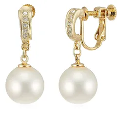 【新品】 [ジュエリーショップエム] 日本製 直結 ストーン 貝パール 真珠 シンプル イヤリング ねじ式 レディース ゴールド e0131-G 12mm