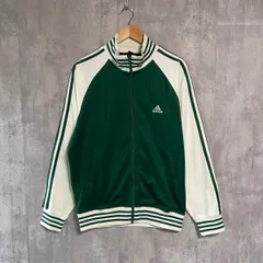【00s・好配色】アディダス トラックジャケット M 緑 白 グリーン ホワイト ジャージ 刺繍ロゴ 3本ライン adidas 751328 在原みゆ紀 小松菜奈 Y2K 00年代 ヴィンテージ 古着 ストリート ワンポイントロゴ