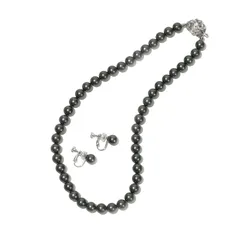 【新品】 [CRANES COLLECTION] 5年 パール ネックレス ピアス イヤリング セット 真珠 日本製 天然貝パール 8mm珠 自社生産 10サイズ 選べるケース ホワイト グレー ブラック (専用ジュエリーケース付き, ブラックグリーンイヤリン