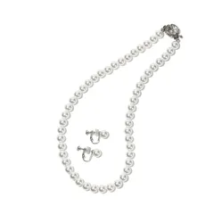 【新品】 [CRANES COLLECTION] 5年 パール ネックレス ピアス イヤリング セット 真珠 日本製 天然貝パール 8mm珠 自社生産 10サイズ 選べるケース ホワイト グレー ブラック (BOXケース/巾着袋付き, ホワイトイヤリング, 1