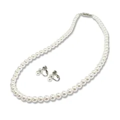 【新品】 [CRANES COLLECTION] 長期 パールネックレス 真珠 日本製 天然貝パール 6mm珠 自社生産 選べるサイズ8サイズ 選べる金具 ホワイト 大人でもお子様でも使える (BOXケース/巾着袋付き,イヤリング, マグネット, 6mm46E