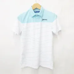 スリクソン SRIXON デサント ポロシャツ ゴルフ スポーツウェア 半袖 ロゴ ボーダー速乾 白 ブルー ホワイト M