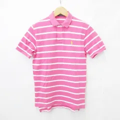 ポロ バイ ラルフローレン Polo by Ralph Lauren ポロシャツ 半袖 ボーダー ロゴ 刺繍 綿 ピンク ホワイト 白 M