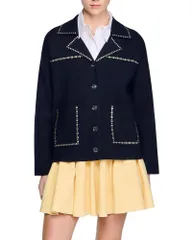 サンドロ レディース アウター カーディガン Sandro Studded Cardiganavy Blue ネイビーのサムネイル