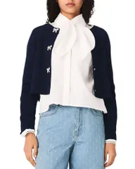 マージュ レディース アウター カーディガン ウール Maje Bow Jewelry Button Wool Cardiganavy ネイビー