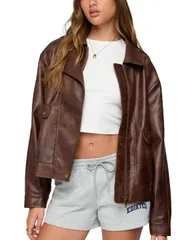 アディクテッド レディース アウター ジャケット・ブルゾン レザー フェイクレザー Edikted Ardella Oversized Faux Leather Jacket Brown ブラウン