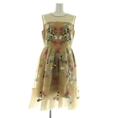 チェスティ Chesty フラワー刺繍ワンピース ロング ノースリーブ チュール 切替 0 ベージュ /MY ■OS