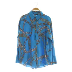 ザラ ZARA 総柄 長袖 シャツ サテン USA S ブルー /MY ■OS