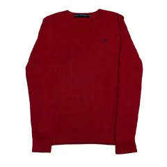 M POLO RALPH LAUREN (ポロラルフローレン) Vネック レッド ケーブル ケーブル編み ニット