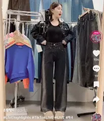 斜めボーダースリットウォッシュパンツ ブラックデニム