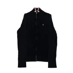 S ポロラルフローレン レディース コットン ブラック ケーブル ジップアップ ニット