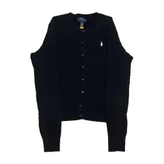 L ポロ ラルフローレン 白 ポニー レディース用 黒 ケーブル カーディガン