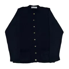 36 バーバリー GOLD ボタン メリノ ウール ネイビー カーディガン