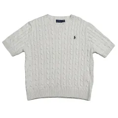 M ポロラルフローレン 白 ケーブル 半袖 ニット