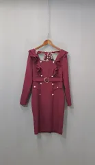 ショルダーシャーリング バックリボン ボタンポイント ONE PIECE