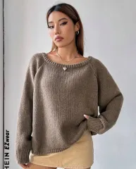 SHEIN ブラウン オフショルダー ニット