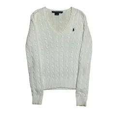 S ポロラルフローレン レディース ケーブル Vネック 白 ニット