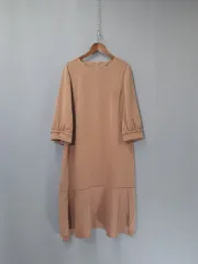 秋冬用 8分袖 裾シャーリングスリット ロング ONE PIECE