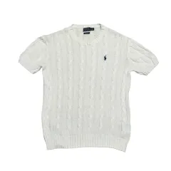M ポロラルフローレン 白 ケーブル 半袖 ニット