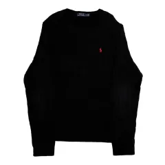 L POLO RALPH LAUREN コットン ケーブル クルーネック ブラック ニット