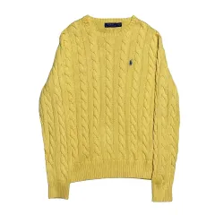 M ポロ ラルフ ローレン ケーブル ラウンドネック L イエロー ニット