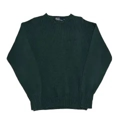 90 POLO RALPH LAUREN(ポロラルフローレン) コットン ラウンドネック ダークグリーン ニット