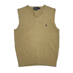90 ポロ ラルフ ローレン コットン Vネック ベージュ ニット ベスト