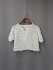 コットン エンブロイダリー クロップド カーディガン