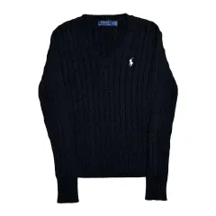 M POLO RALPH LAUREN(ポロラルフローレン) レディース Vネック ブラック ケーブル ニット