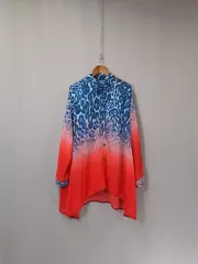 ガース素材 グラデーション 柄 ロールアップ アシンメトリー ロング ブラウス